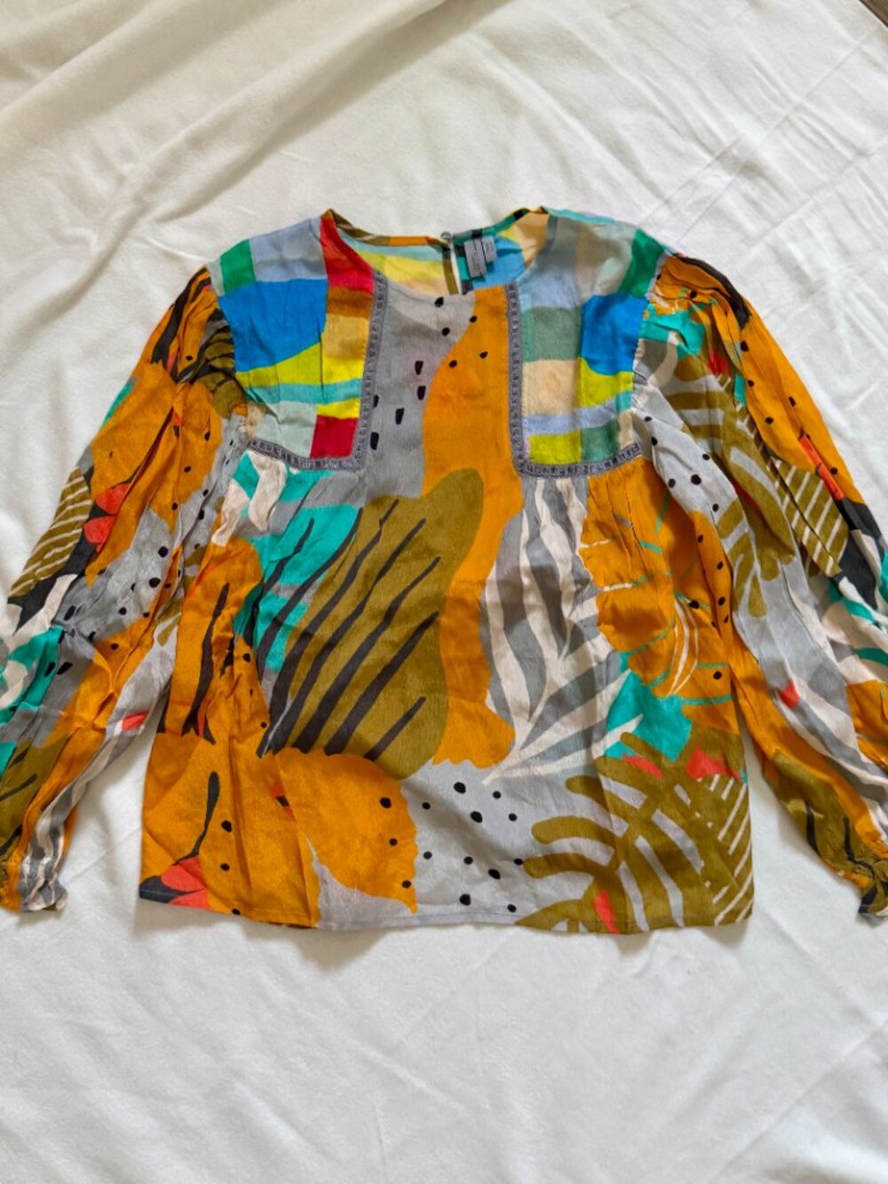 Anthropologie Bl^nk London Miranda Plant Print Peasant Top Blouse Petite Small - Picture 4 of 10